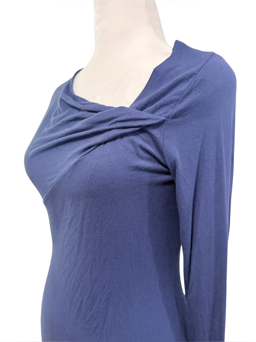 Lord & Taylor Twist-Neck Line Long Sleeve Base Top in Navy Blue Sz XS